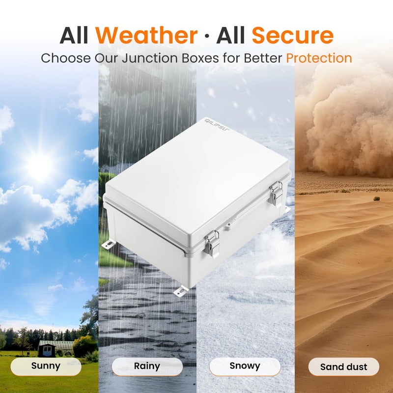 QILIPSU Outdoor Electrical Box, 14.6"x10.6"x5.9" Waterproof Junction Box IP67 Plastic Enclosure Grey ABS Weatherproof for Projects WiFi Lighting Pump Control - Image 5